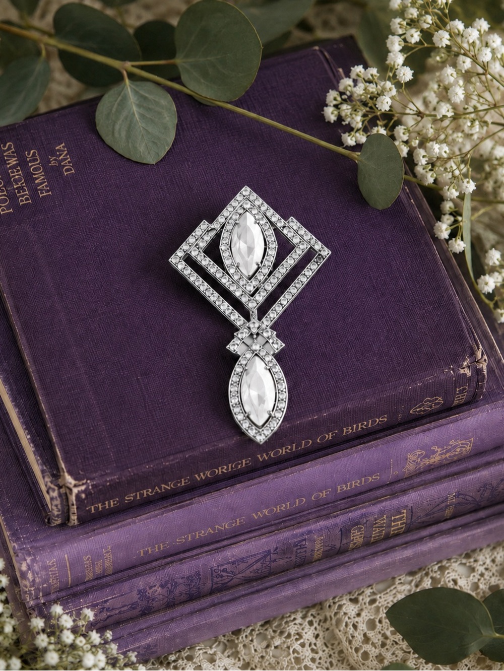 New Sparkly Silver-Tone Geometric Crystal Brooch Statement Pin